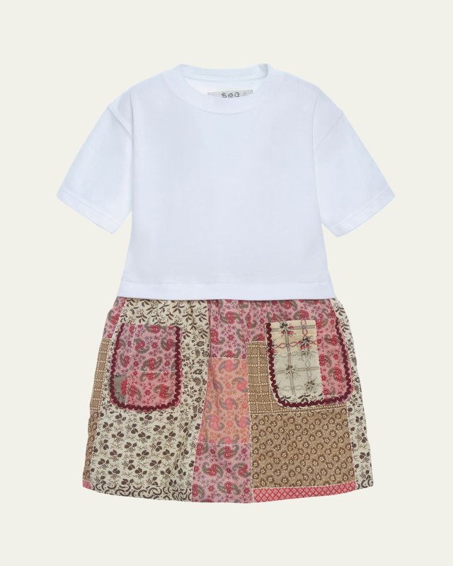 Girl's Panna Patchwork Combo T-Shirt Dress, Size 2-14